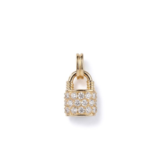 Yellow Gold Pave Diamond Lock Pendant