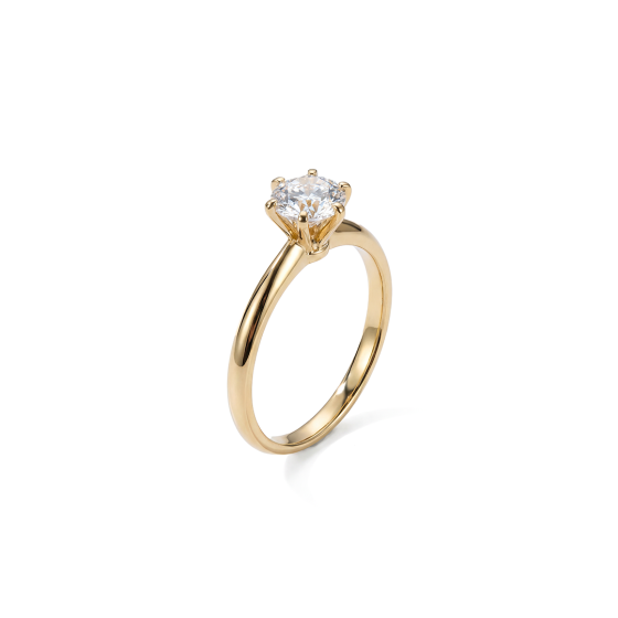 Yellow Gold Round Single Diamond Six-Prong Ring