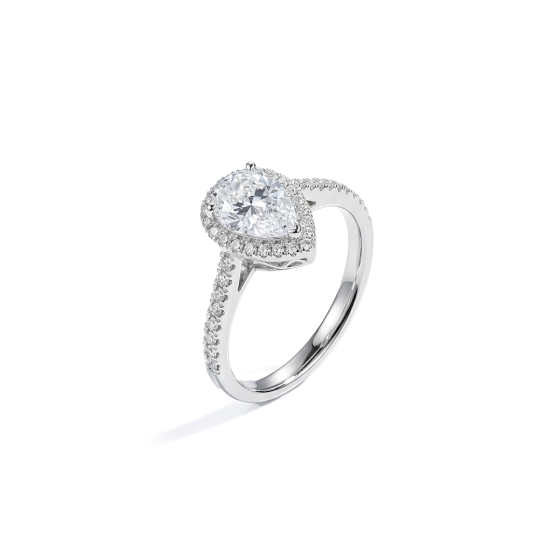 18K White Gold Pear Halo Diamond Ring
