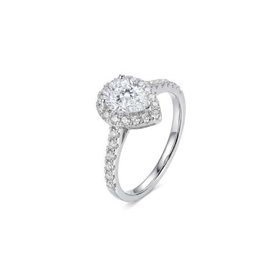 White gold pear-shaped halo diamond ring