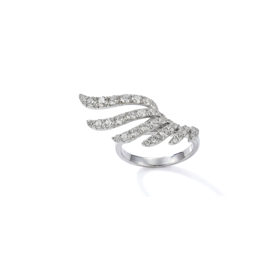 White Gold Palm Leaf Pave Diamond Ring