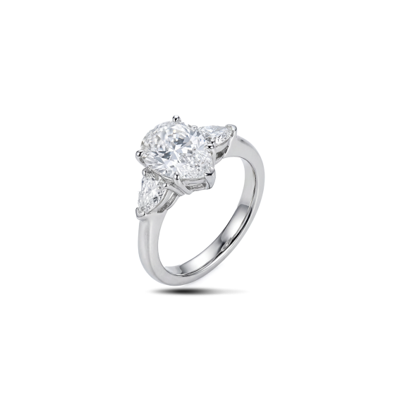 18K White Gold Pear Center Three-Stone Diamond Ring