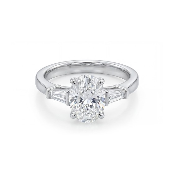 White Gold Oval Three-Stone Ring