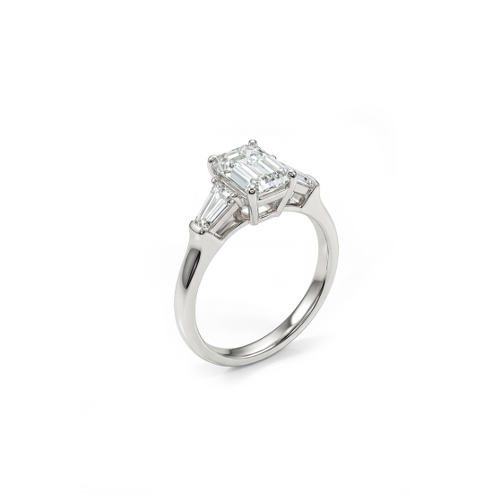White Gold Emerald Cut Three-Stone Ring