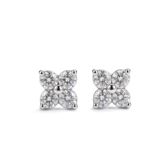 White Gold-Tone Sparkling Star Clover Stud Earrings