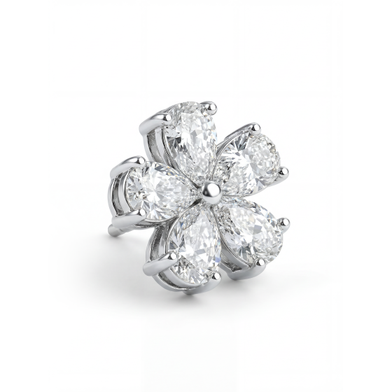 White Gold Mini Pave Diamond Flower Stud Earrings