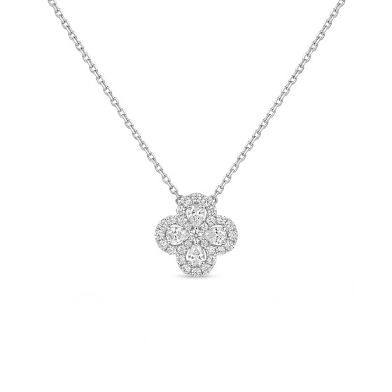 White gold full diamond clover necklace