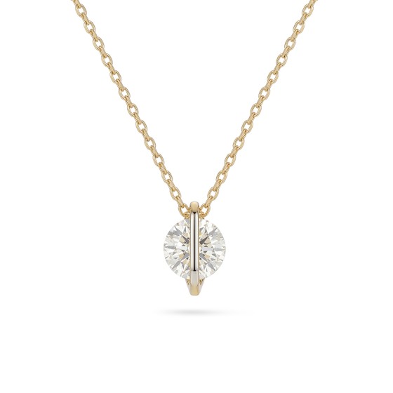 Yellow Gold Round Diamond Rotating Pendant Necklace