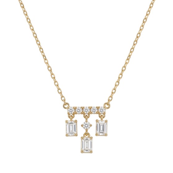 Yellow Gold Three Emerald Cut Diamonds Necklace