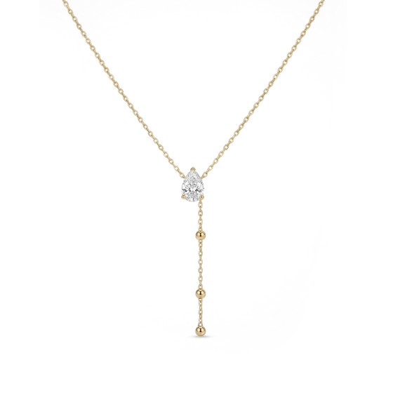 Yellow Gold Bead & Teardrop Necklace