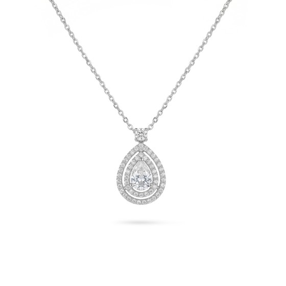 White Gold Pear Shape Pave Diamond Necklace