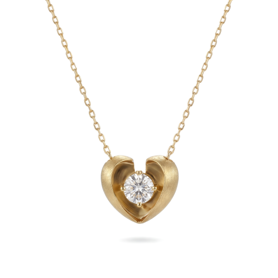 Yellow Gold Heart Solitaire Diamond Necklace