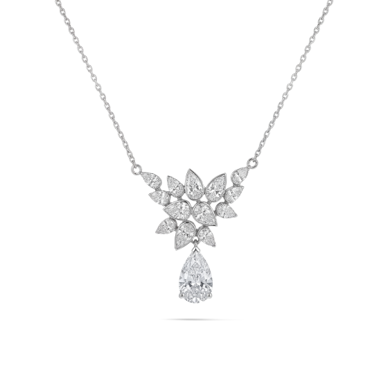 White Gold Pave Diamond Flower Center Necklace