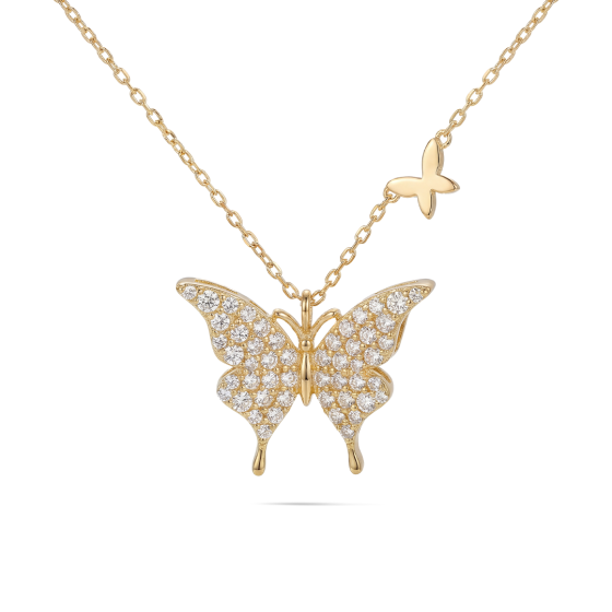 ellow Gold Pave Diamond Butterfly Necklace