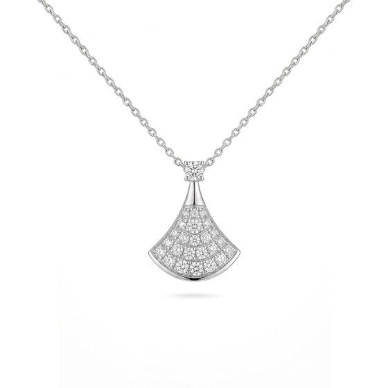 White Gold Full Pave Diamond Fan Necklace