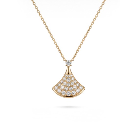 Yellow Gold Full Pave Diamond Fan Necklace