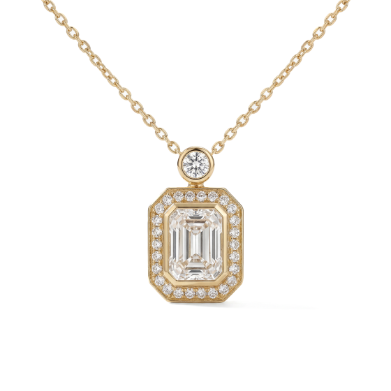 Yellow Gold Princess Cut Halo Diamond Necklac