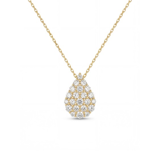 Gold-colored pear-shaped full diamond necklace